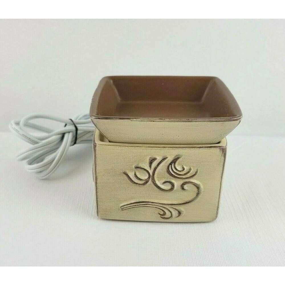 Scentsy Mini Warmer Tan Cream W/Swirls No Bulb Needed! Heat Pad ~ Retired ~